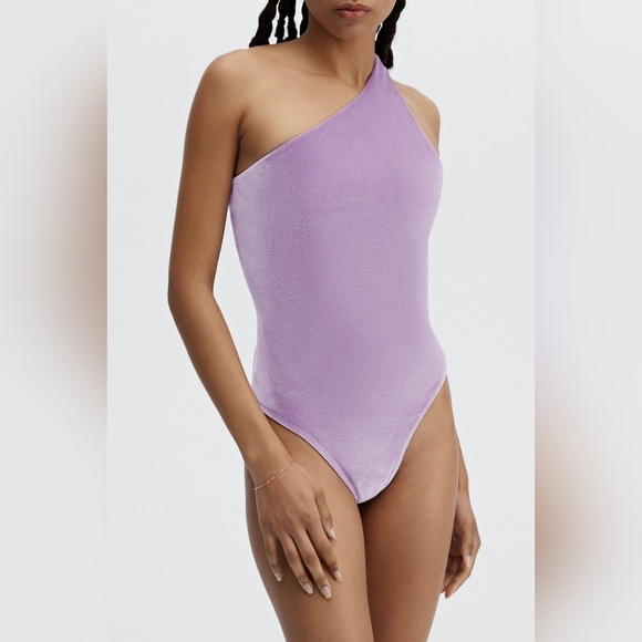 Fabletics Lilac Purple Gigi Velour One Shoulder Bodysuit Womens Plus Size 1X NWT - Picture 10 of 10